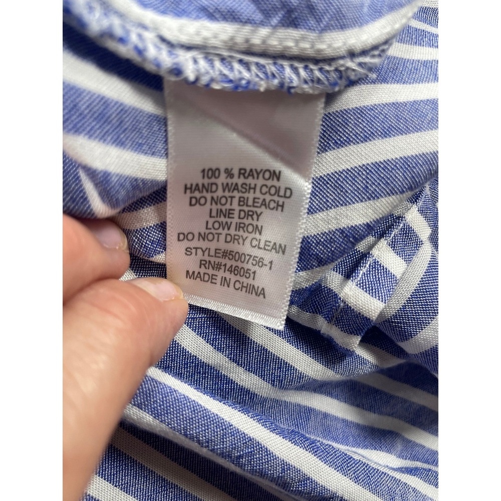Monteau Womens Dress Tiered Midi Blue White Stripe Rayon Large - Picture 8 of 10